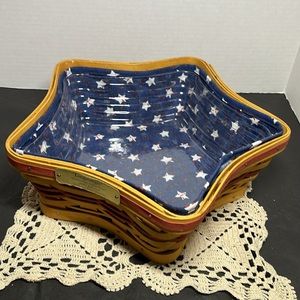 Longaberger 2001 Holiday Hostess Shining Star Basket Large Cloth Plastic Liners